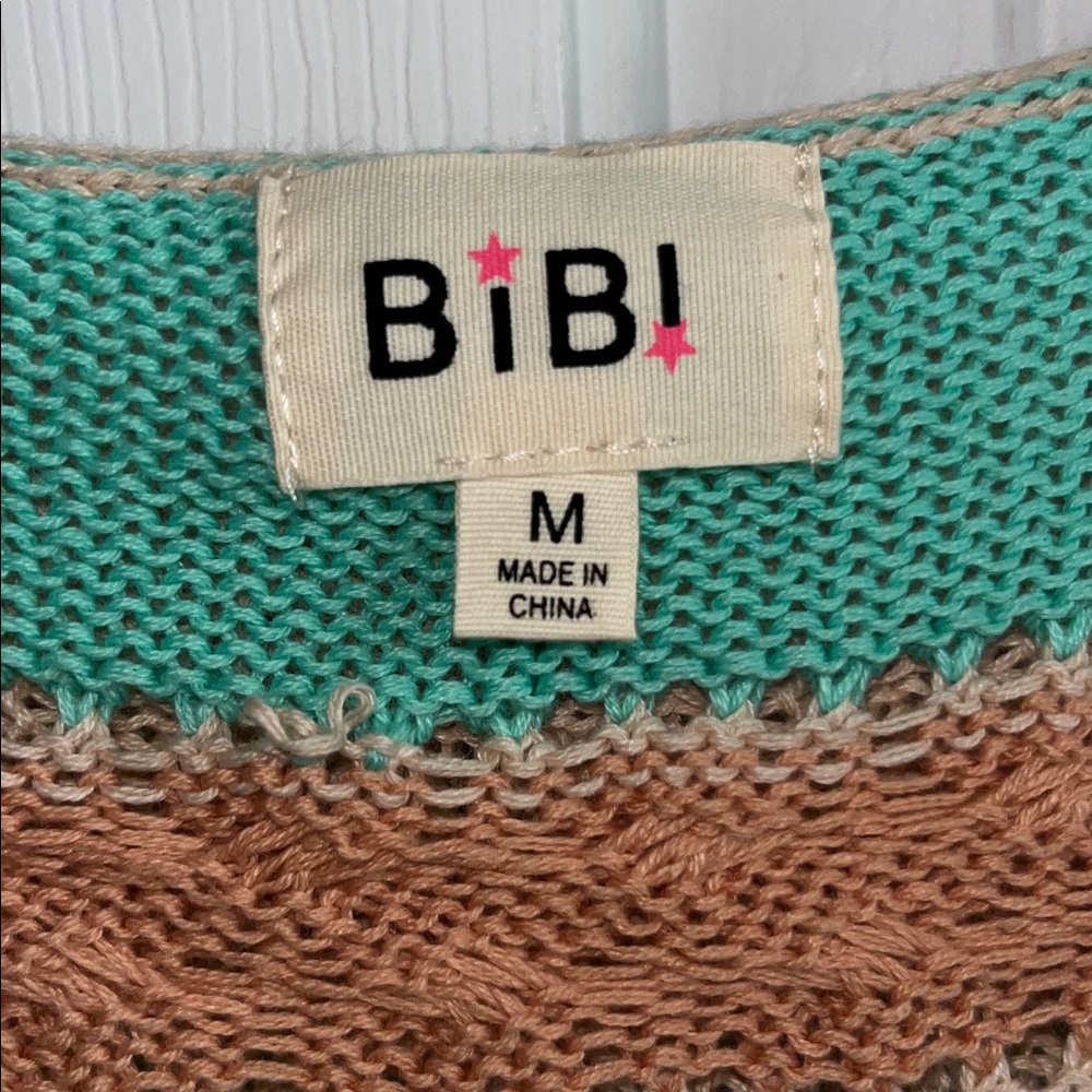 BiBi Green and Tan Striped Crochet Knit Top Size Medium - Picture 7 of 10